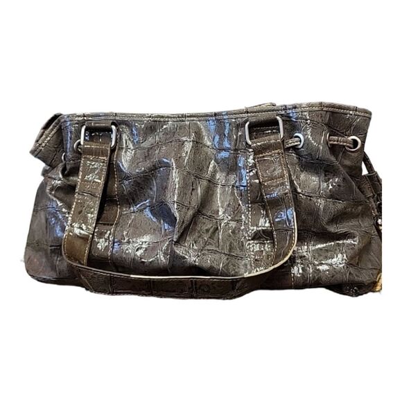 Sag Harbor Grey Patten Faux Leather Reptile Pattern Large Bag GUC - Picture 1 of 9